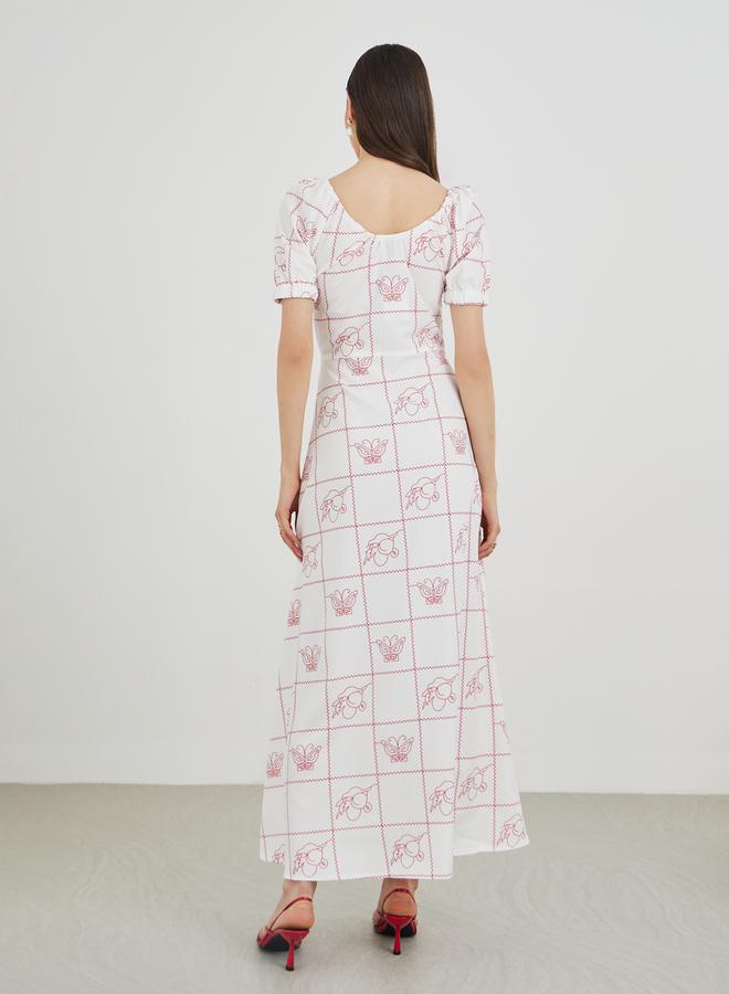 تايك تو فستان ماكسي بأكمام منفوشة مطبوعة وياقة دائرية - Image 5