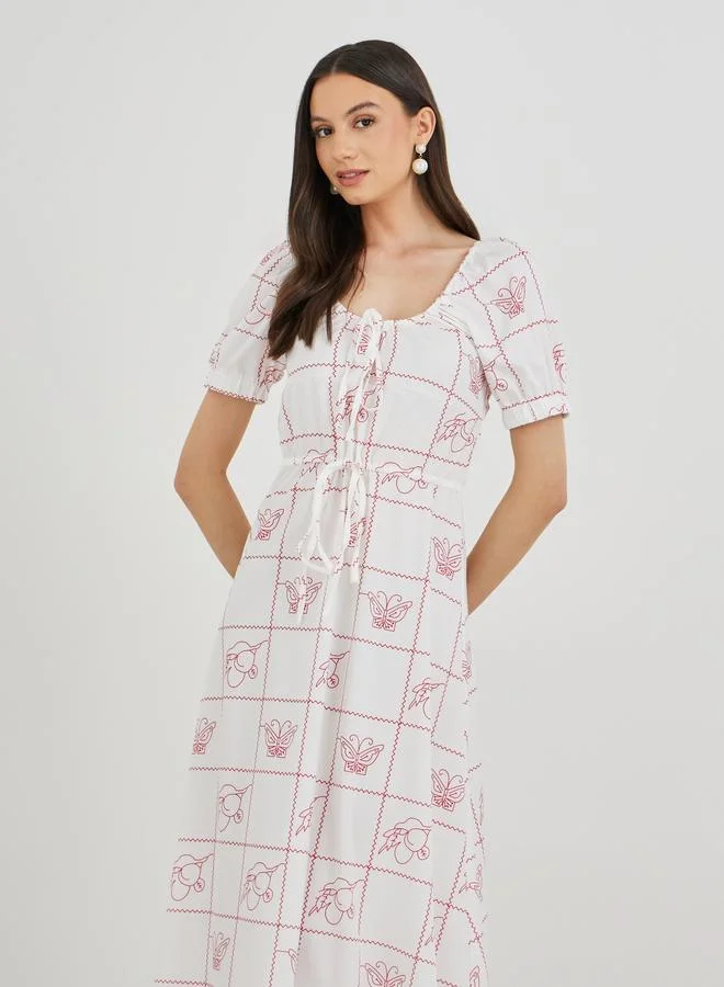 Take Two Take Two Printed Puff Sleeve Round Neck Maxi Dress