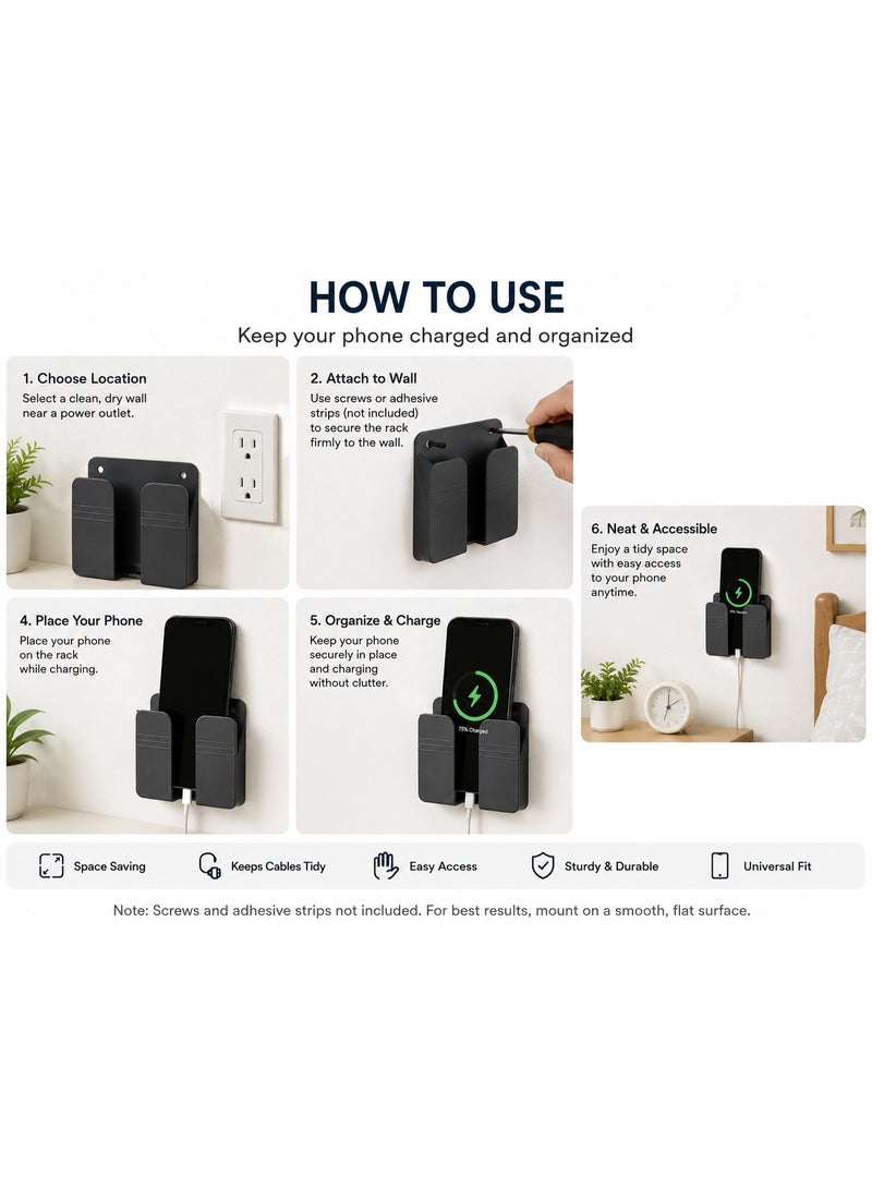 Wall Mounted Mobile Phone Charging Rack Gray, Self Adhesive Phone Holder, Remote Control Storage Box, Wall Organizer For Phone, TV Remote, AC Remote, Keys And Small Items - Image 1