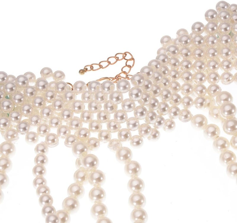 Jerollin Simulated Pearl Body Statement Necklace for Women, Fashion Collar Bib Necklaces Fashion Costume Jewelry - Image 5