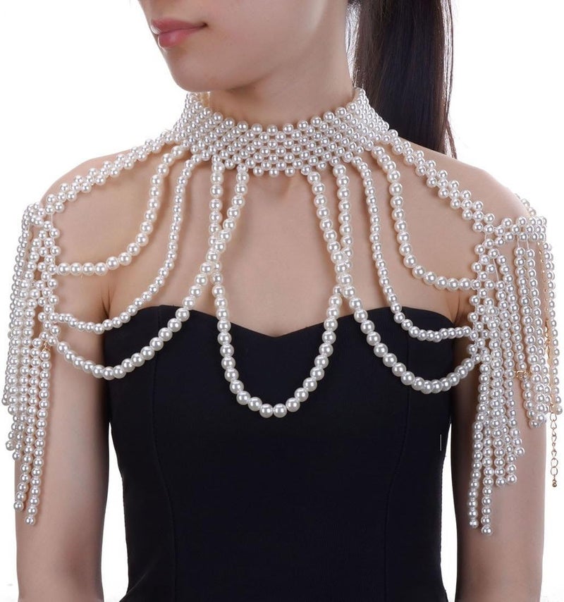 Jerollin Simulated Pearl Body Statement Necklace for Women, Fashion Collar Bib Necklaces Fashion Costume Jewelry - Image 2