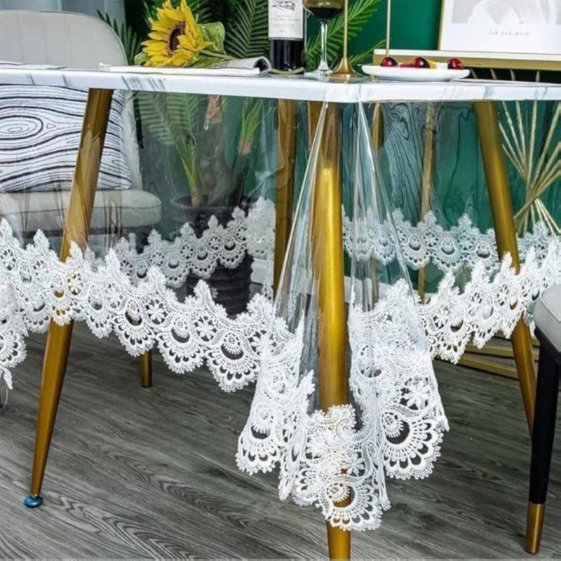 غطاء طاولة طعام من الجلد المشمع الشفاف، مقاس 150 × 210 سم، للاستخدام اليومي. سهل المسح والتنظيف، مناسب لمختلف أنواع الطاولات، ويمنحها مظهرًا أنيقًا ومرتبًا.