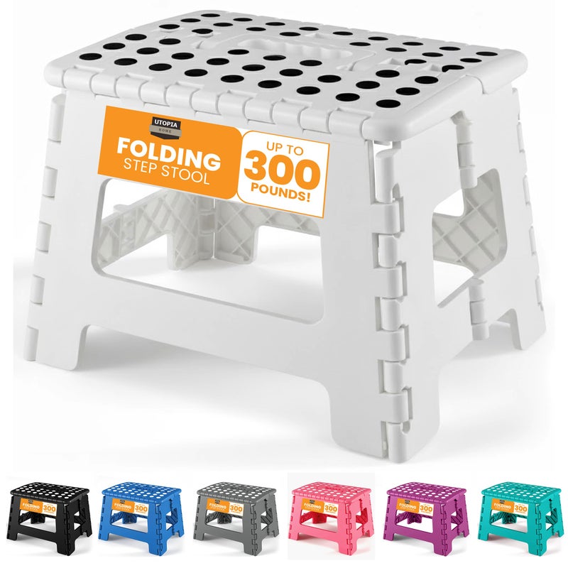 Utopia Home Folding Step Stool - (Pack of 1) Foot Stool with 9 Inch Height - Holds Up to 300 lbs - Lightweight Plastic Foldable Step Stool for Kitchen, Bathroom & Living Room (White) - Image 1