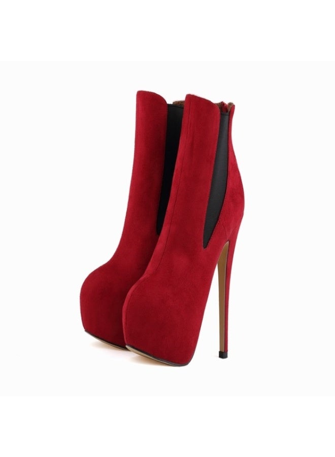 Loquat Waterproof platform ultra-thin heel Martin-style short boots Heel height: 14cm, platform height: 4cm Red  - Image 1