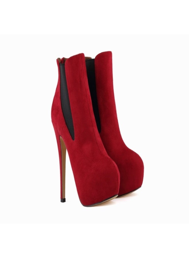 Loquat Waterproof platform ultra-thin heel Martin-style short boots Heel height: 14cm, platform height: 4cm Red  - Image 2