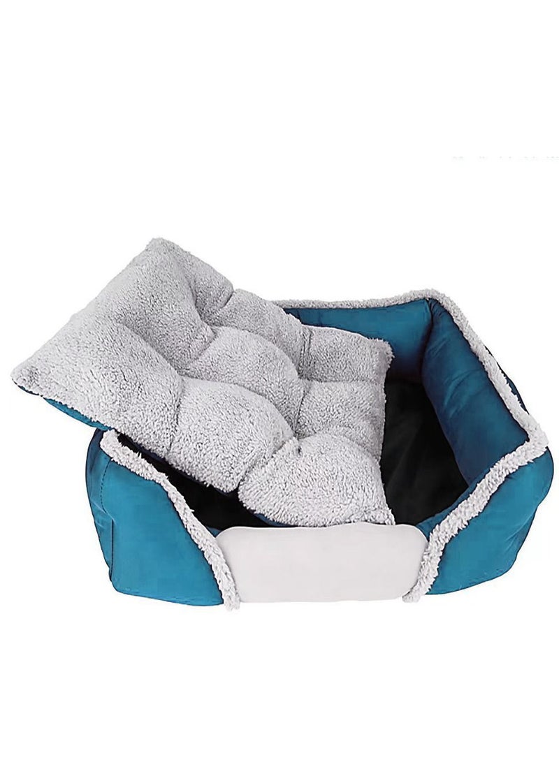 Deo King Rectangular Pet Bed With Removable Pet Mat Light Blue/Grey 76x60x17cm - Image 1