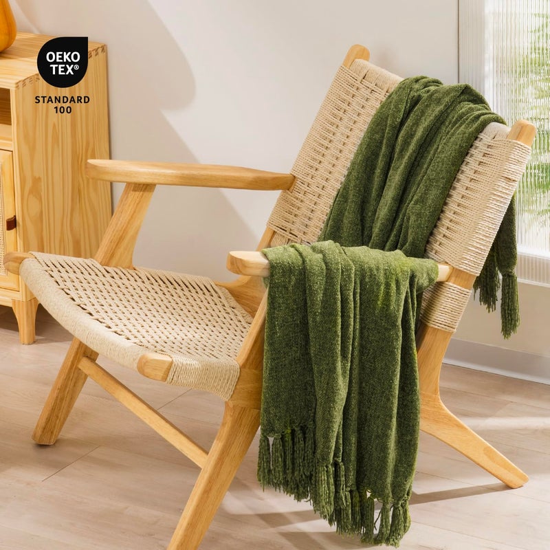 RECYCO Throw Blanket Soft Cozy Chenille Throw Blanket with Fringe Tassel for Couch Sofa Chair Bed Living Room Gift (Loden Green, 50'' x 60'') - Image 5