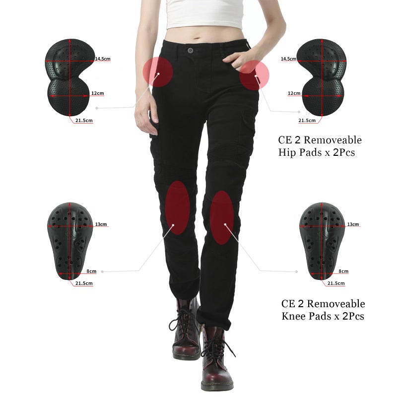 LOMENG Motorcycle Riding Pants Motorcycle Jeans Slim Fit with CE Knee Hip Removable Protectors Armor for Women Black M 30 - Image 4