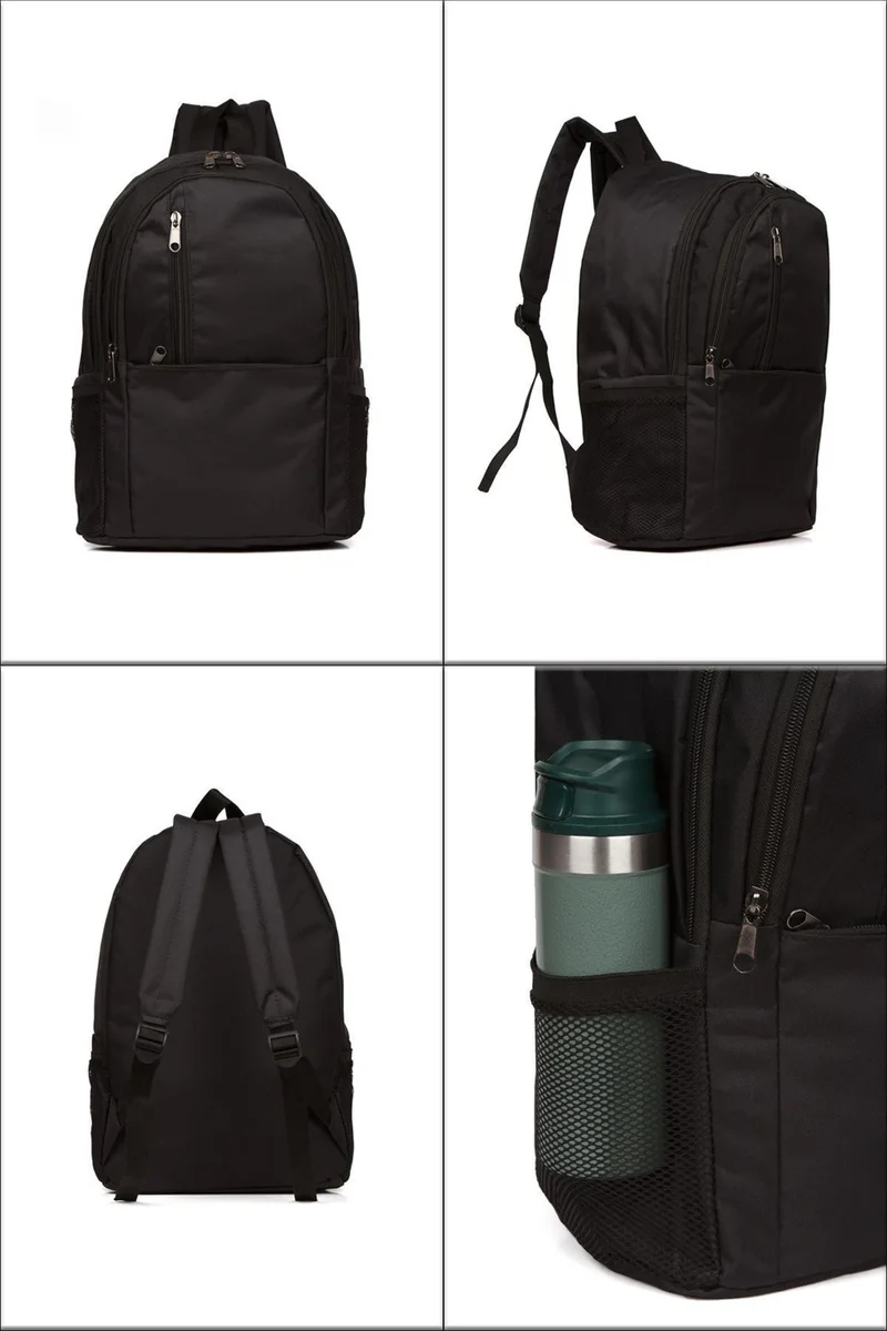افكا Unisex Black Backpack Waterproof Fabric Large Size School and Travel Backpack