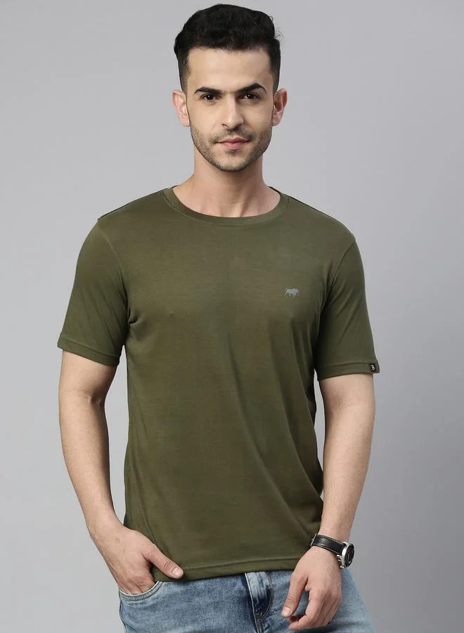 Bushirt Solid Round Neck Regular Fit T-Shirt by Styli