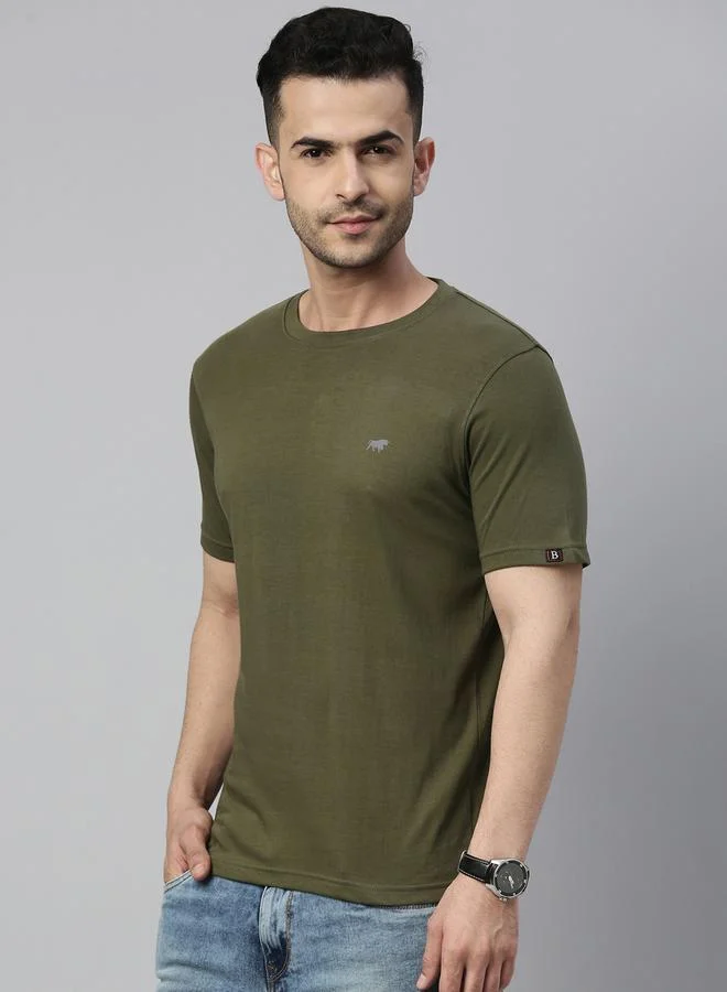 Bushirt Solid Round Neck Regular Fit T-Shirt by Styli