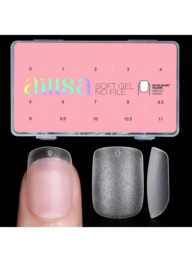 AILLSA Extra Short Square Nail Tips 450Pcs Full Cover Clear Nail Tips Matte No Need Files Upgraded Gel X Press On False Nail Tips For Nail Extension Fake Nail Tips Manicure 15 Sizes - Image 1