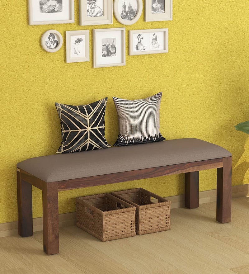 FLATU ART FLATU ART Solid Sheesham Wood Bench for Living Room Hallway Furniture 2 Seater Dining Bench Wooden Bench Solid Wood Bench Wooden 2 Seater Bench Brown Finish 