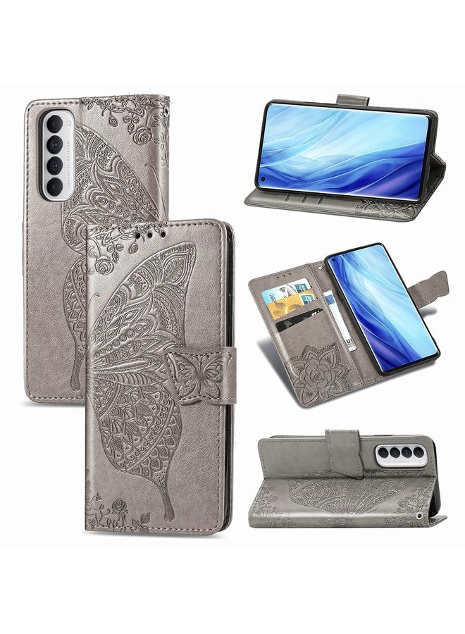 اس-توب جراب لهاتف OPPO Reno 4 PRO 4G جراب جلدي أفقي منقوش عليه زهرة حب الفراشة مع حامل / فتحة بطاقة / محفظة / حبل - Image 1