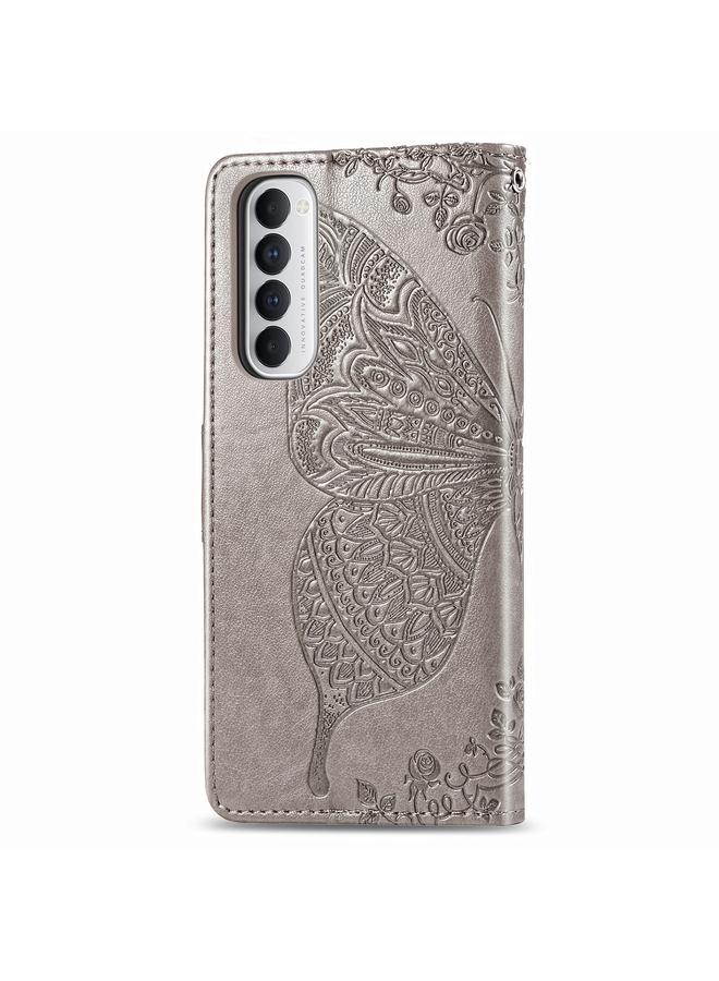 اس-توب جراب لهاتف OPPO Reno 4 PRO 4G جراب جلدي أفقي منقوش عليه زهرة حب الفراشة مع حامل / فتحة بطاقة / محفظة / حبل - Image 3