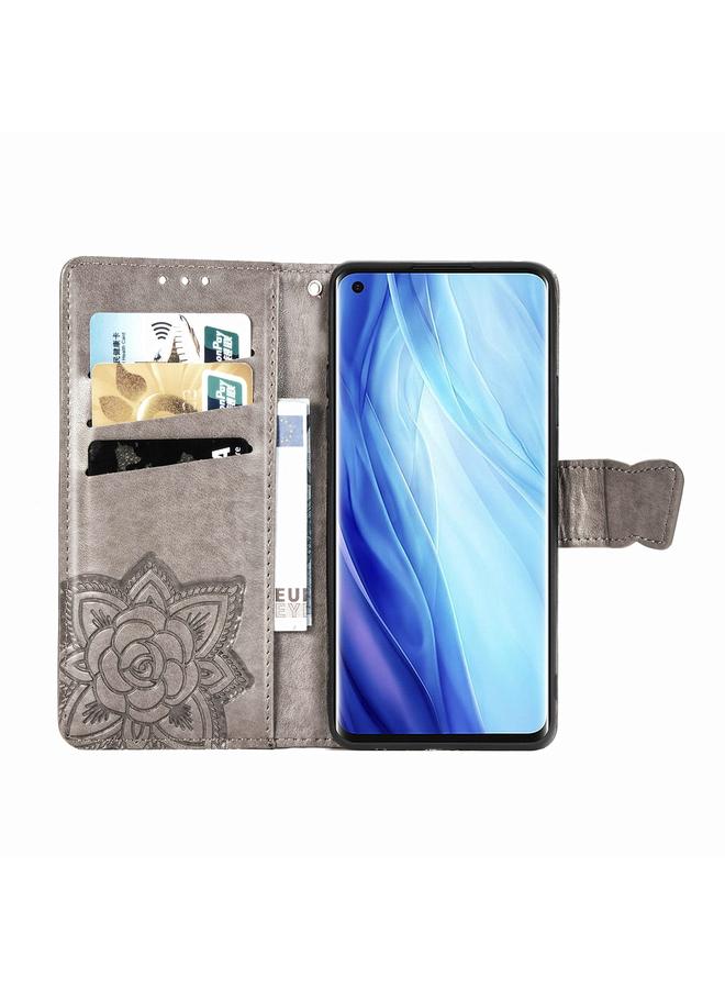 اس-توب جراب لهاتف OPPO Reno 4 PRO 4G جراب جلدي أفقي منقوش عليه زهرة حب الفراشة مع حامل / فتحة بطاقة / محفظة / حبل - Image 4