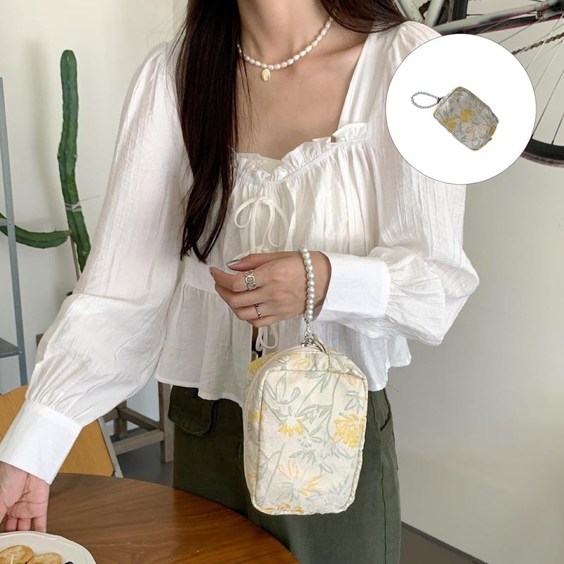 Bead Decorated Makeup Pouches Spacious Interior Cosmetic Storage Tassels Trimmed Travel Friendly Fabric Bag Makeup Storage - Image 2