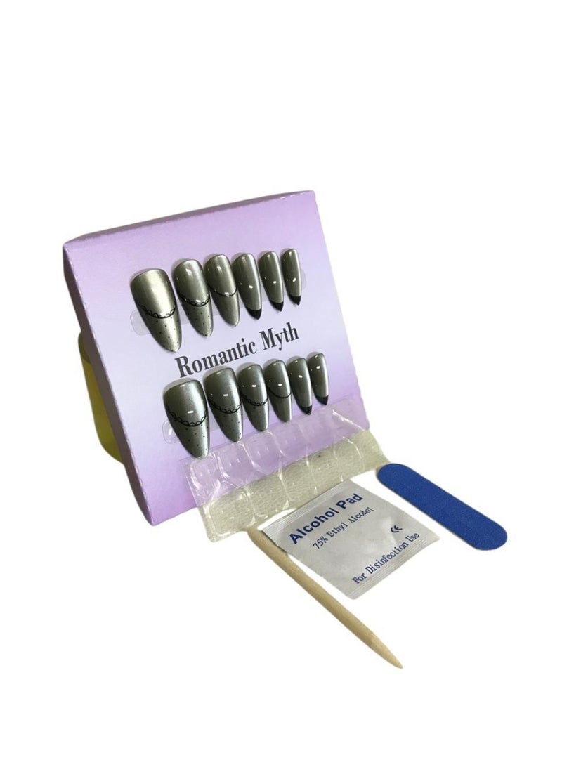 أظافر صناعية طويلة 3D برسومات مميزة – مجموعة كاملة مع مبرد + منديل تنظيف + لاصق دابل فيس + عود خشبي لتركيب سهل - Image 2