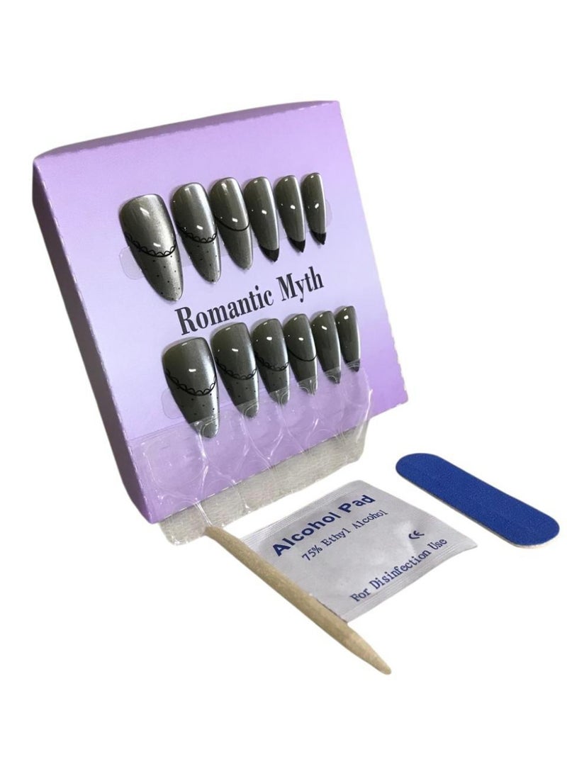 أظافر صناعية طويلة 3D برسومات مميزة – مجموعة كاملة مع مبرد + منديل تنظيف + لاصق دابل فيس + عود خشبي لتركيب سهل - Image 1