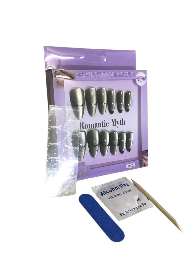 أظافر صناعية طويلة 3D برسومات مميزة – مجموعة كاملة مع مبرد + منديل تنظيف + لاصق دابل فيس + عود خشبي لتركيب سهل - Image 4