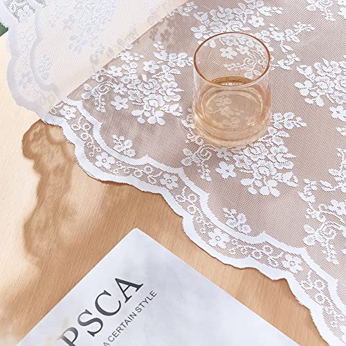 YJ YANJUN White Lace Curtains 63 inch Length Set of 2 French Elegance Floral Semi Sheer Curtain Panels Antique Short Victorian Curtains Rod Pocket Light Filtering 52 x 63 Inch White - Image 5