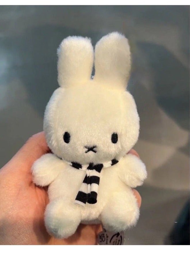 Miffy Rabbit  Black And White Striped Scarf Pendant Cute Doll Super Cute Mini White Rabbit Plush Doll Pendant Gift - Image 1
