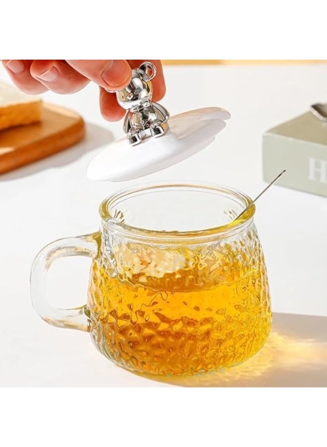 هابي هوم مج بايركس حراري بغطاء دبدوب ومعلقه مج بايركس حراري مج زجاج مقاوم للحرارة كوب بايركس بغطاء مج بغطاء دبدوب مج حراري بغطاء لطيف مج بغطاء شكل دب مج بغطاء مع ملعقة مج حراري مع معلقة كوب شاي بغطاء ومعلقة مج بغطاء بلاستيك مج بغطاء محكم كوب بايركس للشراب الساخن كوب زجاجي مع غطاء مج للحفاظ على الحرارة كوب مع ملعقة مج زجاجي بغطاء دبدوب كوب للسفر مج هدايا مج حراري أنيق مج متعدد الاستخدامات - Image 2