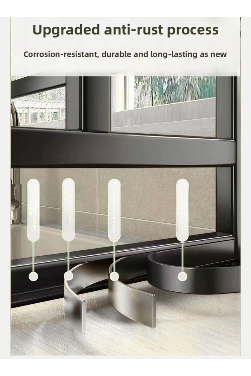 بيتشو رف تجفيف أطباق معدني عالي التحمل فوق الحوض، 3 طبقات فوق المنضدة مع خزانة مقاومة للغبار، مصفاة كبيرة الارتفاع مع حامل أدوات للمطبخ - Image 4