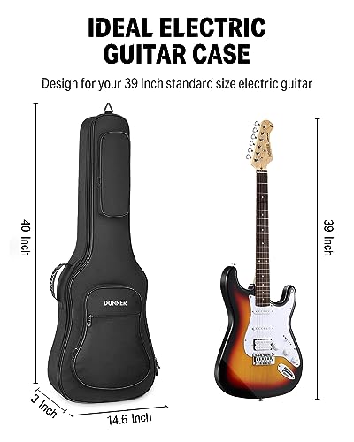 Donner 39 inch Electric Guitar Bag Gig Bag, 0.4 Inch Padded Sponge 600D Ripstop Waterproof Nylon Dustproof Soft Electric Guitar Case Adjustable Strap Black - Image 2