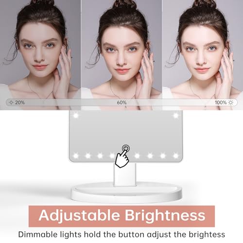 FUNTOUCH Large Lighted Makeup Mirror with Lights, Light Up Mirror with Small 10x Magnification for Desk, 360°Rotation Touch Screen,Brightness Adjustable Tabletop Cosmetic Vanity Make Up Mirror - Image 2