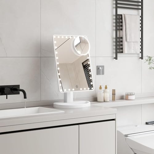 FUNTOUCH Large Lighted Makeup Mirror with Lights, Light Up Mirror with Small 10x Magnification for Desk, 360°Rotation Touch Screen,Brightness Adjustable Tabletop Cosmetic Vanity Make Up Mirror - Image 5
