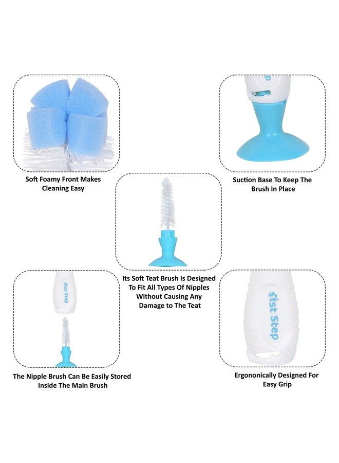 1st Step Bpa Free 2 In 1 Bottle And Nipple Cleaning Brush With Suction Base And Nylon Bristles For Easy Cleaning (Blue) - Image 3