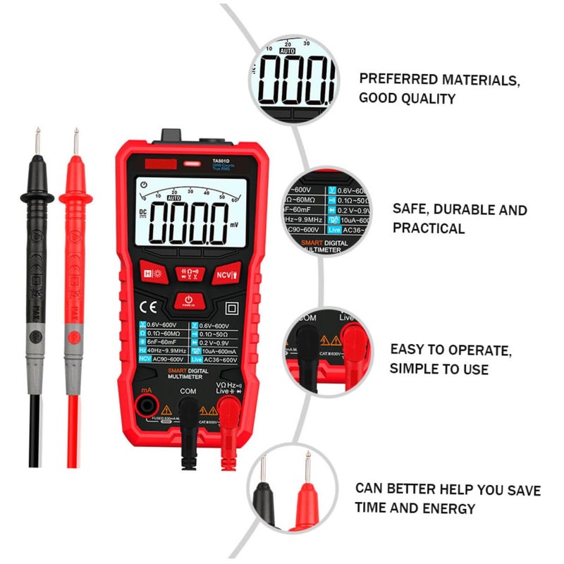 Digital Multimeter Auto Ranging 6000 Counts True RMS Tester For Home Industrial Use - Image 4