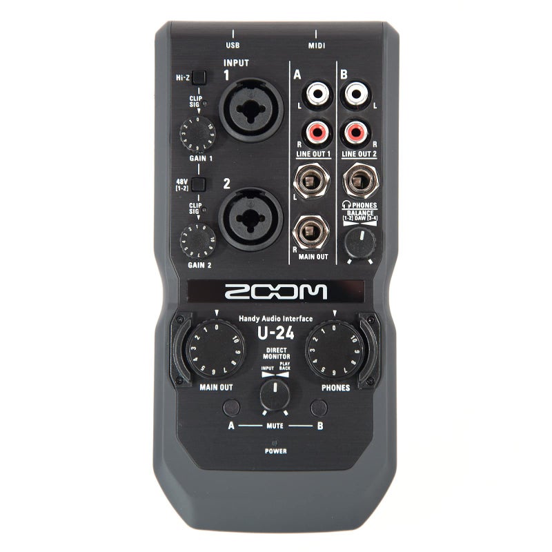 Zoom U24 Handy Audio Interface 2Channel Portable USB Audio Interface 2 XLRTRS Combo Inputs MIDI IO RCA Outputs