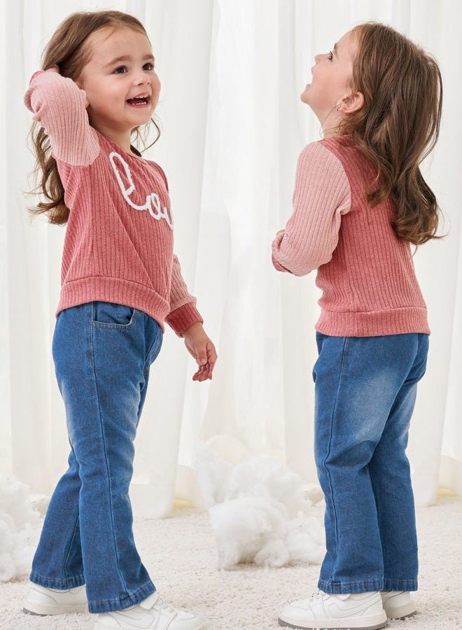 SODLON Baby Girl Clothes 12 18 Months Infant Winter Outfits 18 Months Girl Clothes Spring 12 Month Girls Clothes Pink Sweater Sweatshirt Denim Pants Jeans Clothing - Image 4