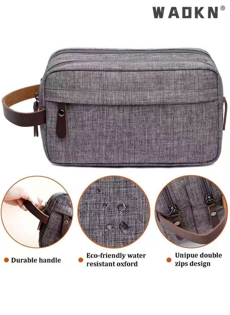 WAOKN Portable Travel Toiletry Bag, Men's Travel Organizer Kit, Shaving Facial Cleanser Bathroom Bag, Canvas Toiletry Organizer Bag, Canvas Organizer for Shampoo Shower Gel,with Handle (Grey)  - Image 3
