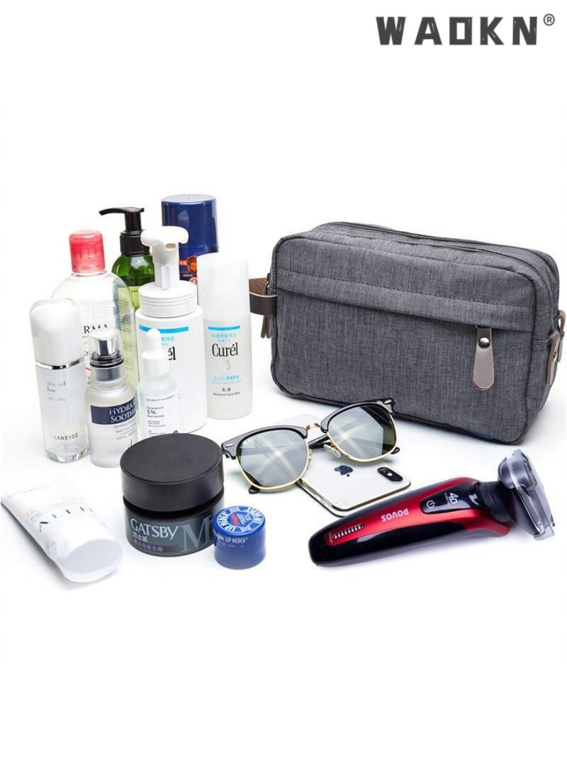 WAOKN Portable Travel Toiletry Bag, Men's Travel Organizer Kit, Shaving Facial Cleanser Bathroom Bag, Canvas Toiletry Organizer Bag, Canvas Organizer for Shampoo Shower Gel,with Handle (Grey)  - Image 2