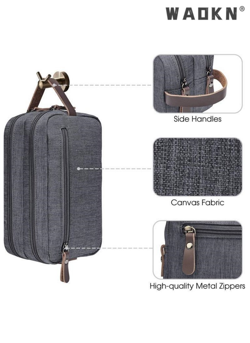 WAOKN Portable Travel Toiletry Bag, Men's Travel Organizer Kit, Shaving Facial Cleanser Bathroom Bag, Canvas Toiletry Organizer Bag, Canvas Organizer for Shampoo Shower Gel,with Handle (Grey)  - Image 5