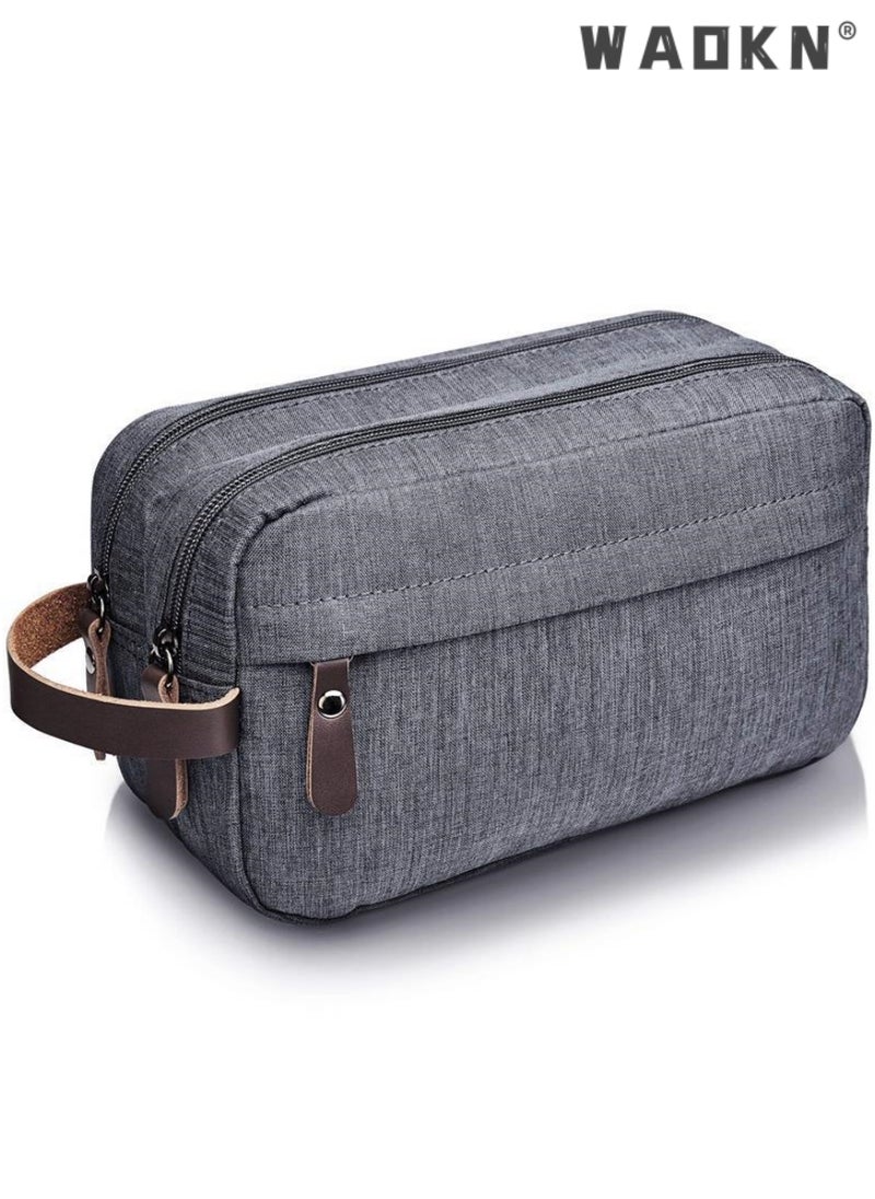WAOKN Portable Travel Toiletry Bag, Men's Travel Organizer Kit, Shaving Facial Cleanser Bathroom Bag, Canvas Toiletry Organizer Bag, Canvas Organizer for Shampoo Shower Gel,with Handle (Grey)  - Image 1