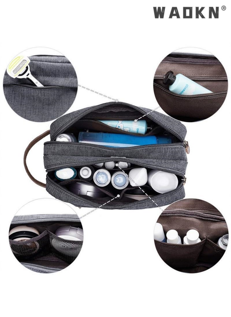 WAOKN Portable Travel Toiletry Bag, Men's Travel Organizer Kit, Shaving Facial Cleanser Bathroom Bag, Canvas Toiletry Organizer Bag, Canvas Organizer for Shampoo Shower Gel,with Handle (Grey)  - Image 4