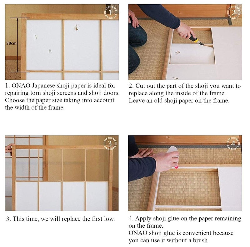 ONAO Shoji Paper Roll (11 x 118 Inch), Shoji Screen Replacement Paper, Japanese Shoji Gami, Made in Japan, Natual White - Image 4