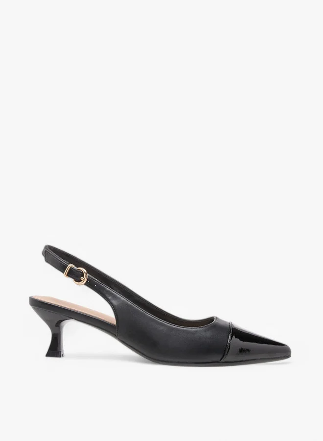 فلورا بيلا من شو إكسبرس Women's Monogram Print Pointed Toe Slingback Shoes with Kitten Heels