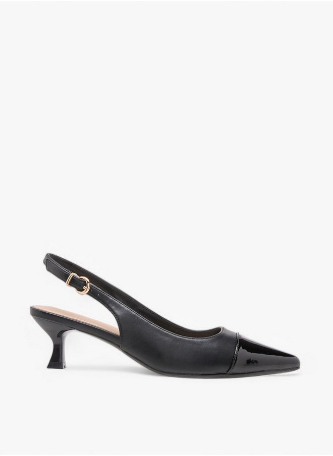 Flora Bella By Shoexpress Women's Monogram Print Pointed Toe Slingback Shoes with Kitten Heels  - Image 3
