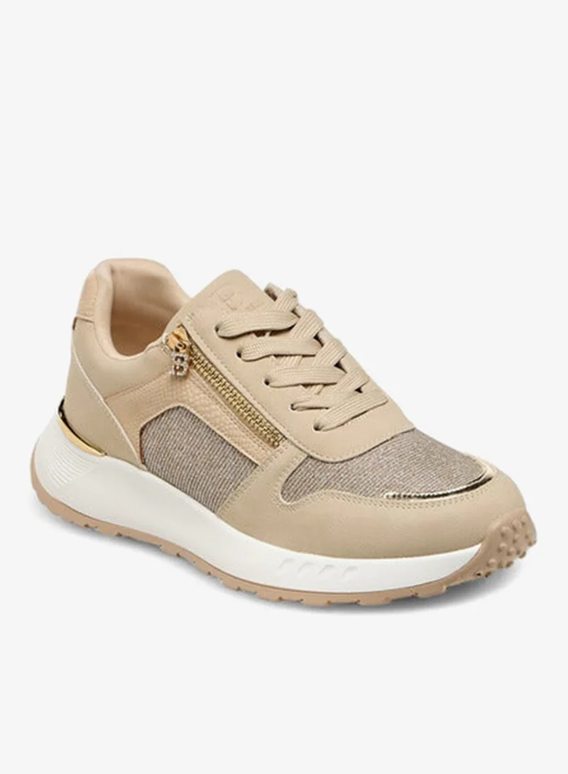 Flora Bella By Shoexpress Flora Bella Glitter Panelled Sneakers With Lace-Up Closure