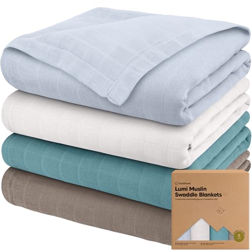 KeaBabies 4Pack Muslin Swaddle Blankets for Boys Girls Organic Baby Swaddles for Newborns Soft Breathable Receiving Baby Blankets for Girl Boy Neutral Newborn Essentials Gift Nimbus - Image 1
