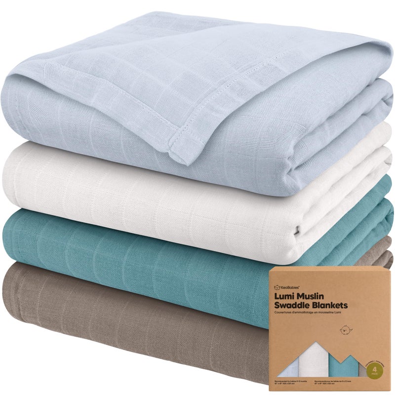 KeaBabies 4Pack Muslin Swaddle Blankets for Boys Girls Organic Baby Swaddles for Newborns Soft Breathable Receiving Baby Blankets for Girl Boy Neutral Newborn Essentials Gift Nimbus - Image 2