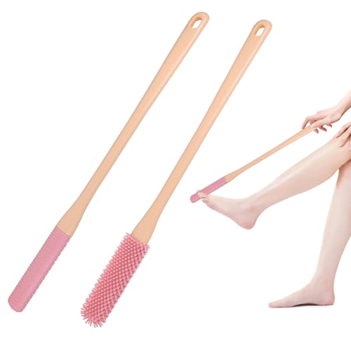 OWIIZI Toe Cleaning Brush 15.7" Foot Scrubber in Shower with Long Handle Silicone Foot Brush Soft Skin Exfoliation Lotion Applicator for Foot Seniors,Elderly, Men and Women 2Pack - Image 1