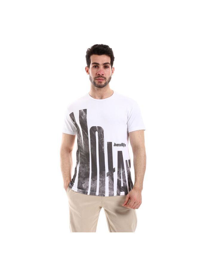 Pavone Self Patterned Short Sleeves Round Neck White  T-Shirt  - Image 1