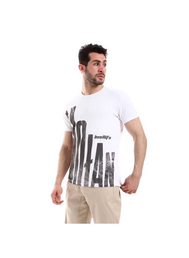Pavone Self Patterned Short Sleeves Round Neck White  T-Shirt  - Image 2