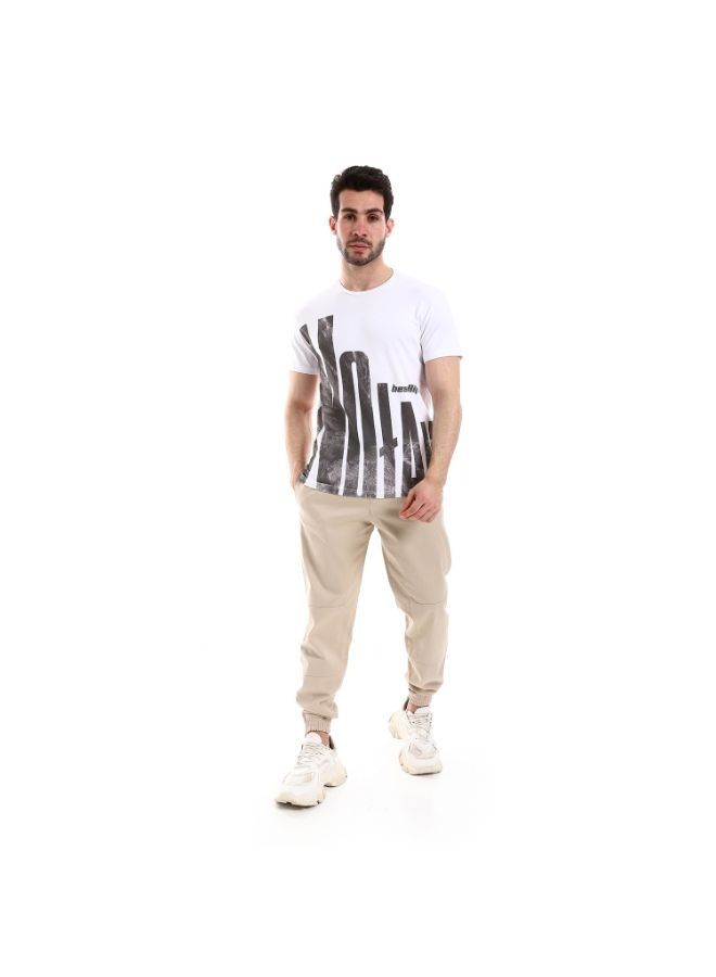 Pavone Self Patterned Short Sleeves Round Neck White  T-Shirt  - Image 4